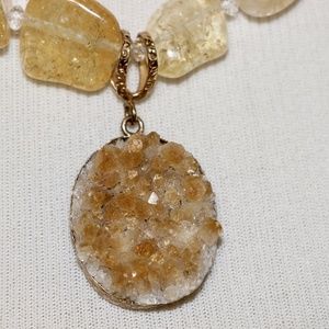 Natural Citrine crystal Necklace Oval shaped cluster